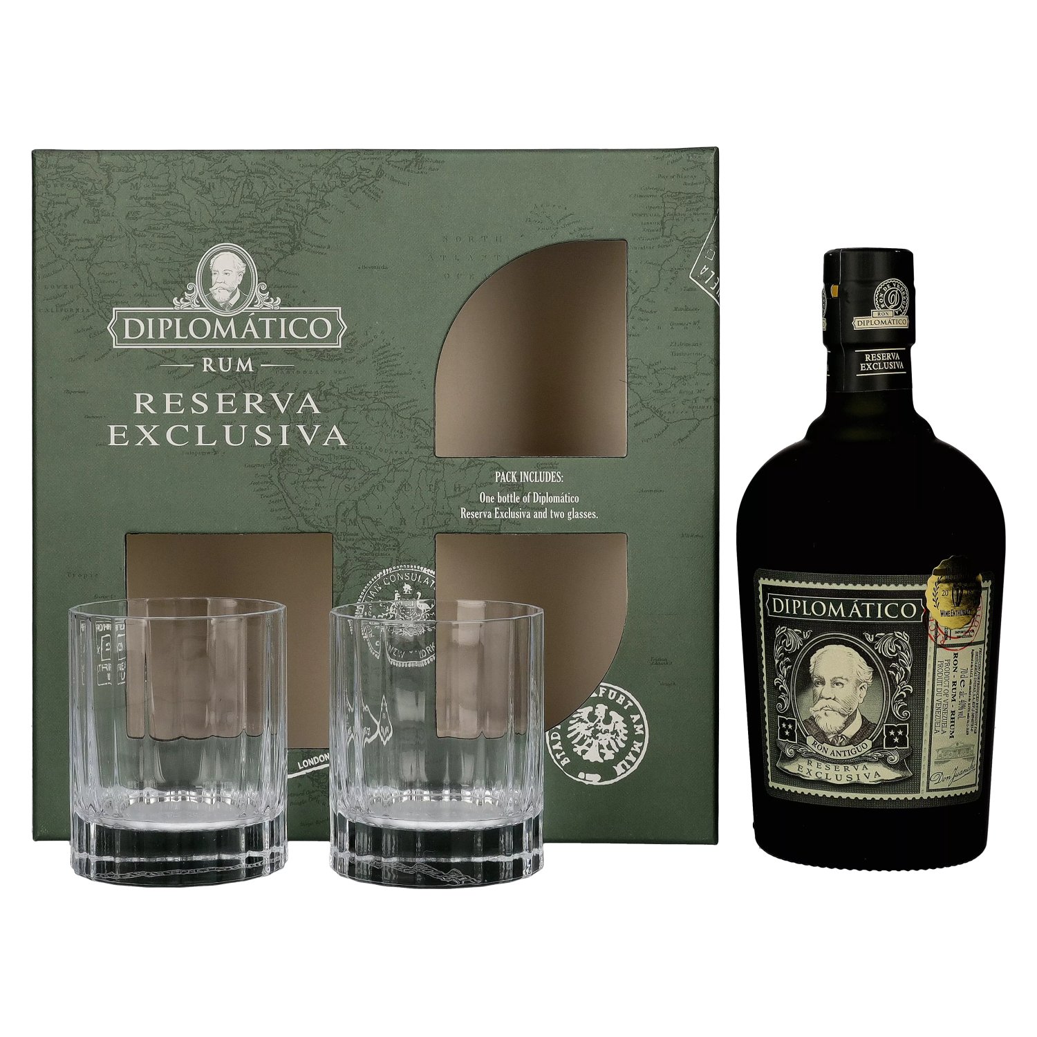 E-shop Diplomatico Reserva exclusive 12y 40% 0,7L - glass set (SET)