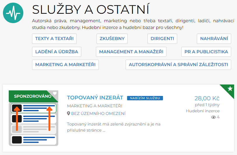 Propagace inzerátu - Topování - Ukázka - V kategorii - Desktopové zobrazení