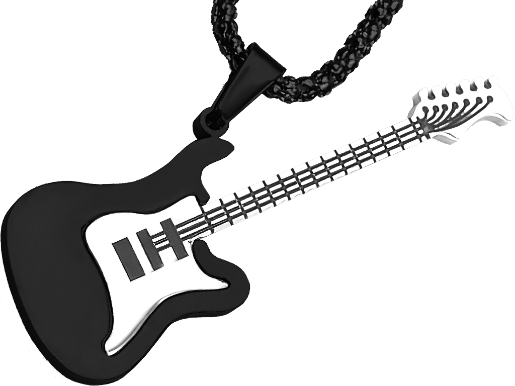 Řetízek kovový kulatý s přívěskem - Elektrická kytara - Černá