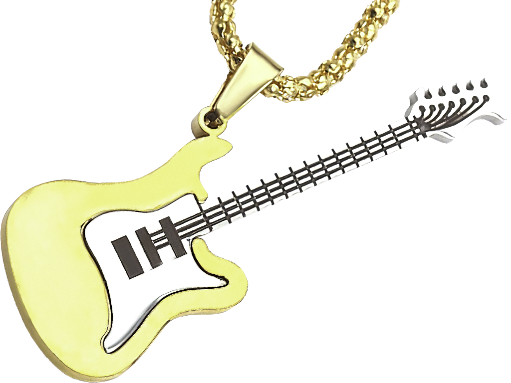 Řetízek kovový kulatý s přívěskem - Elektrická kytara - Zlatá