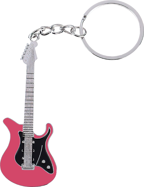 Přívěsek na klíče kovový - Elektrická kytara - Růžovo-černá