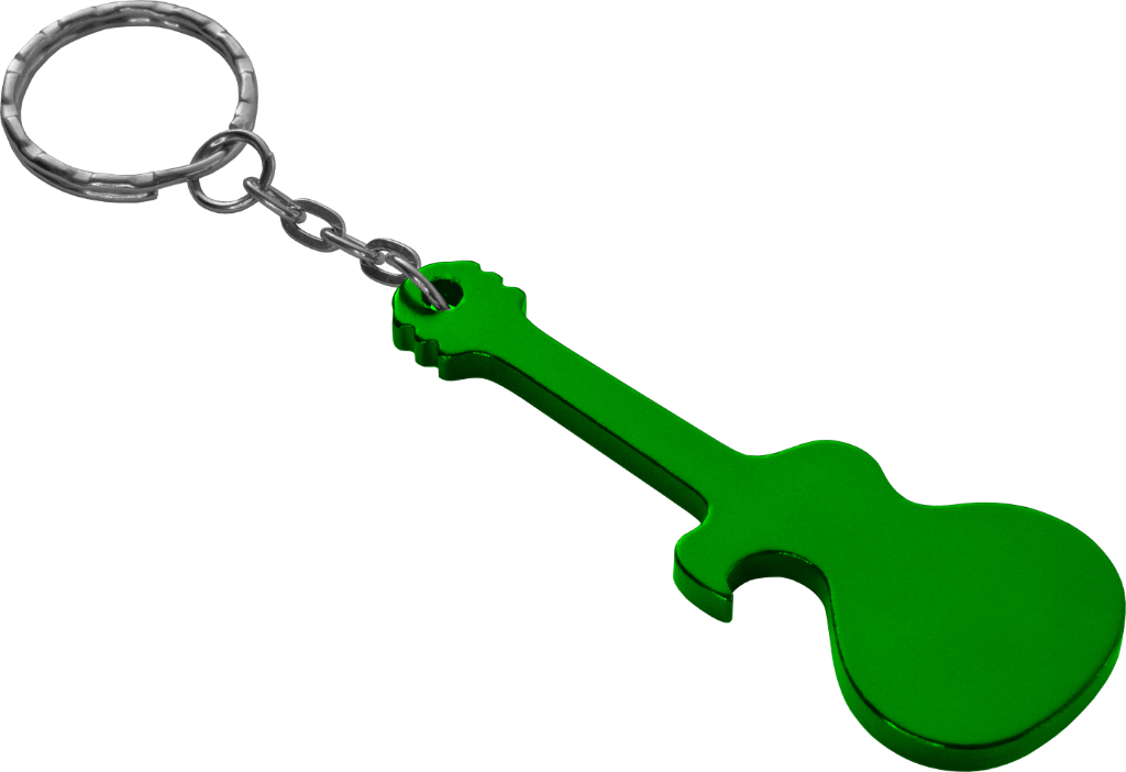 Přívěsek na klíče - Otvírák na lahve - Akustická kytara - Zelená