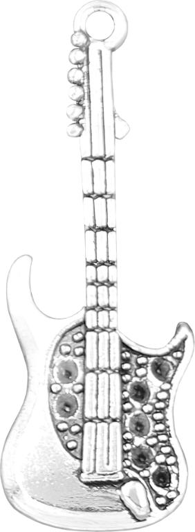 Přívěsek retro kovový - Elektrická kytara #2 - Stříbrná