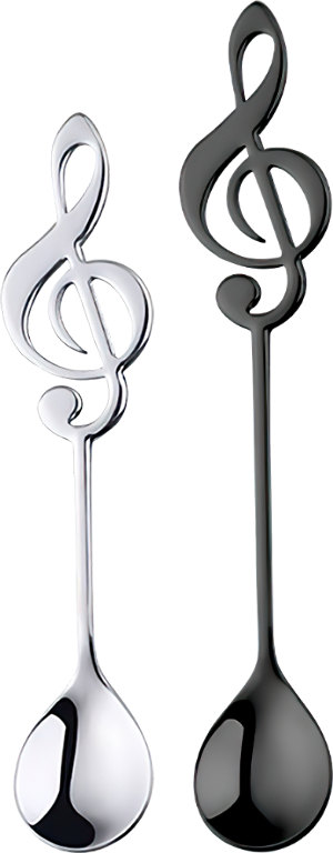 2 čajové lžičky kovové - Houslový klíč - Stříbrná menší, černá větší