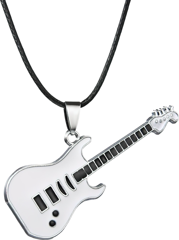 Řetízek kožený s přívěskem - Elektrická kytara - Bílá