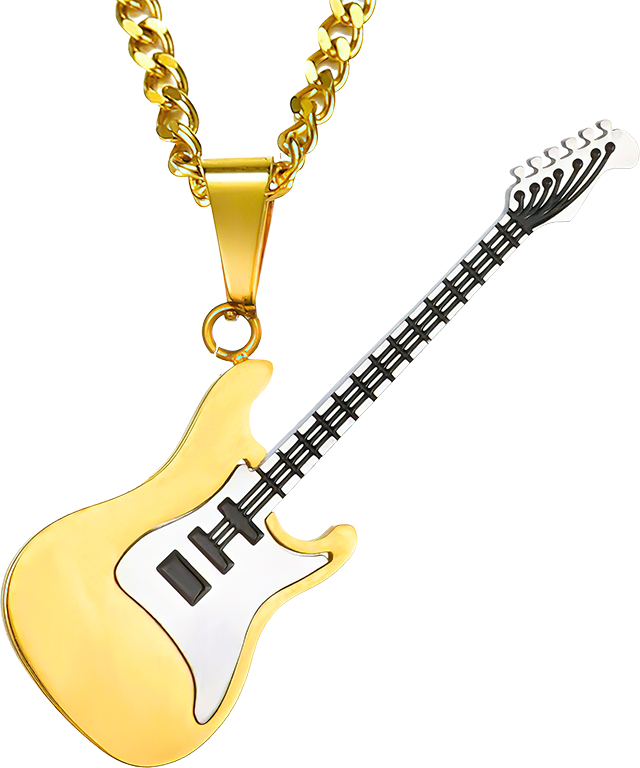 Řetízek kovový s přívěskem - Elektrická kytara - Zlatá