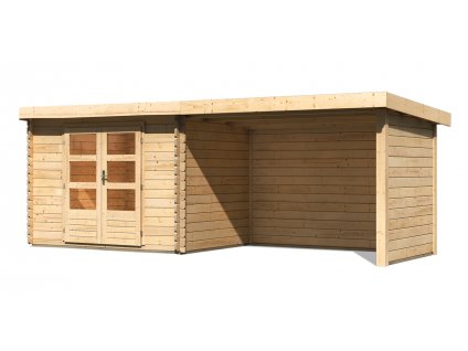 Dřevěný domek KARIBU BASTRUP 3 + přístavek 300 cm včetně zadní a boční stěny (91533) natur LG3012