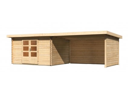 Dřevěný domek KARIBU BASTRUP 7 + přístavek 400 cm včetně zadní a boční stěny (9316) natur LG3029
