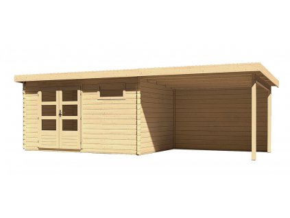 Dřevěný domek KARIBU BASTRUP 8 + přístavek 300 cm včetně zadní stěny (9318) natur LG3032