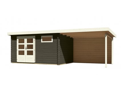 Dřevěný domek KARIBU BASTRUP 8 + přístavek 300cm včetně zadní stěny (38771) šedý LG3033