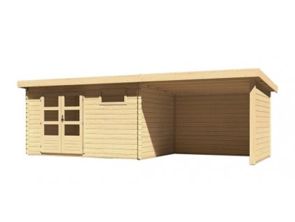 Dřevěný domek KARIBU BASTRUP 8 + přístavek 300cm včetně zadní a boční stěny (78677) natur LG3035