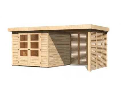 Dřevěný domek KARIBU ASKOLA 3,5 + přístavek 240 cm včetně zadní a boční stěny (9147) natur LG3248