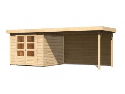 Dřevěný domek KARIBU ASKOLA 3,5 + přístavek 280 cm včetně zadní stěny (9149) natur LG3250