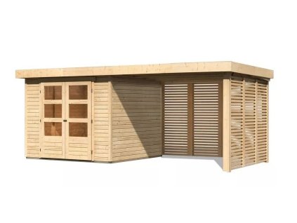 Dřevěný domek KARIBU ASKOLA 3,5 + přístavek 280 cm včetně zadní a boční stěny (9152) natur LG3254