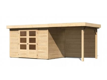Dřevěný domek KARIBU ASKOLA 4 + přístavek 240 cm včetně zadní stěny (9177) natur LG3258