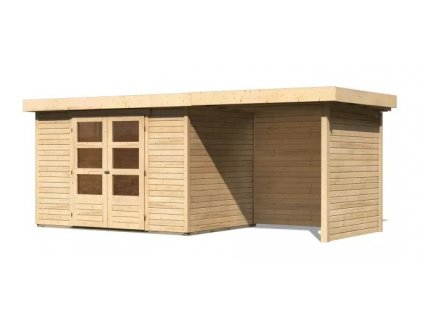 Dřevěný domek KARIBU ASKOLA 4 + přístavek 240 cm včetně zadní a boční stěny (77732) natur LG3261