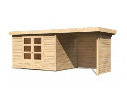 Dřevěný domek KARIBU ASKOLA 5 + přístavek 240 cm včetně zadní a boční stěny (77735) natur LG3277