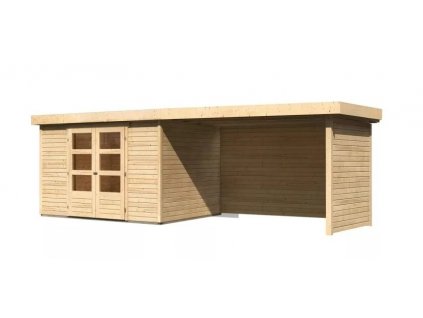 Dřevěný domek KARIBU ASKOLA 5 + přístavek 280 cm včetně zadní a boční stěny (77737) natur LG3282