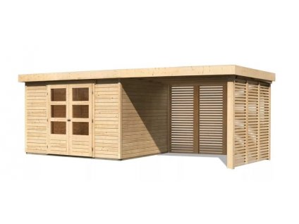 Dřevěný domek KARIBU ASKOLA 5 + přístavek 280 cm včetně zadní a boční stěny (9163) natur LG3284