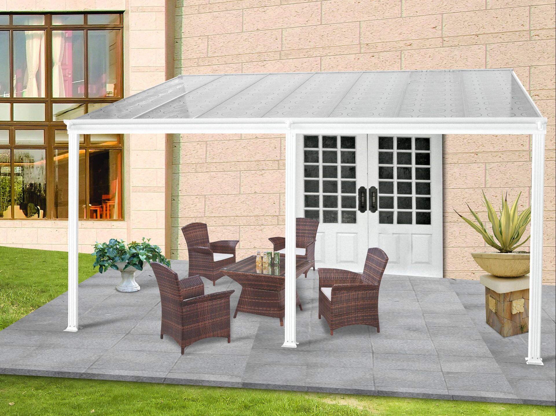 Levně Hliníková pergola LANITPLAST WALL 53 bílá + čirý PC LG2132