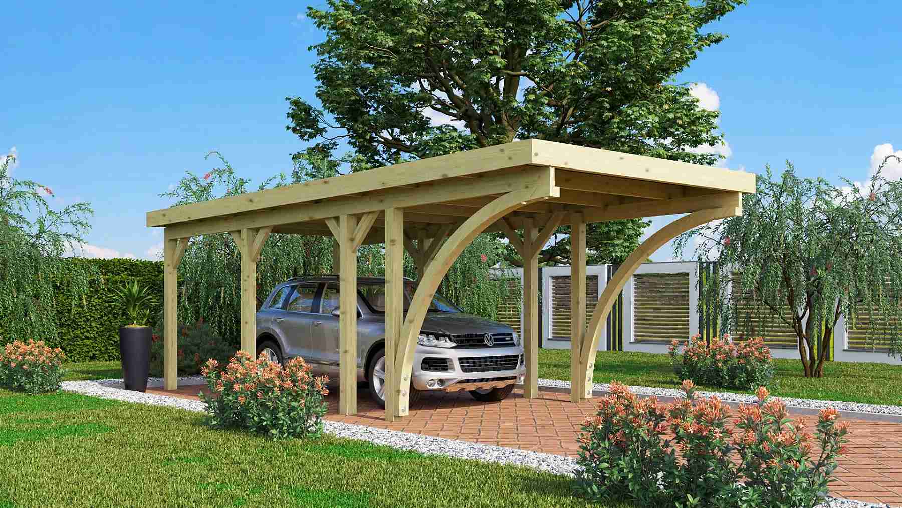 Carport KARIBU CLASSIC 2C 61969 ocelové střešní plechy LG3356