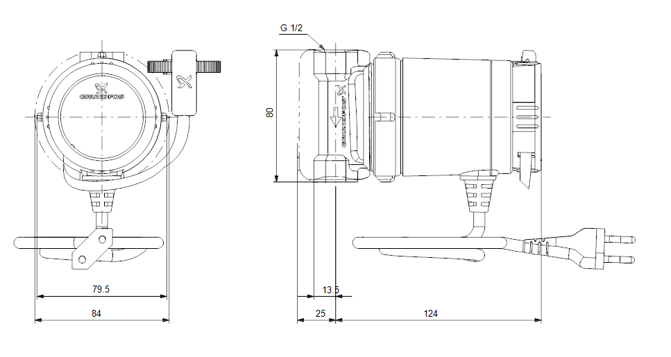 Grundfos COMFORT UP15-14 BA 80 AUTOADAPT, 97916757 Obrázek
