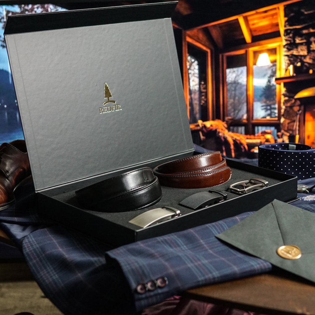 Dárková sada pro pány Fusion - 2 opasky a 3 spony