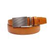 Pánský kožený koňakově hnědý opasek Champ a automatická spona Silver stripes | REDFIR
