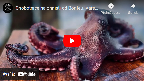 Chobotnice na ohništi od Bonfeu. Vaření u rybníka. Grizzly Kitchen