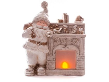 Dekorácia MagicHome Vianoce, Santa pri krbe, 12 LED, 3xAAA, keramika, 38x16x44cm