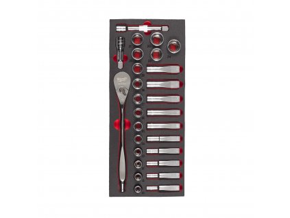 MILWAUKEE pěnová vložka s nástrčnými klíči a ráčnou 28 ks 1/2