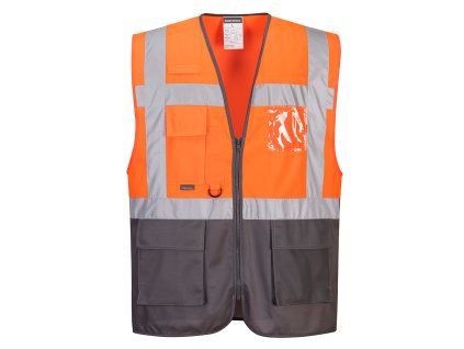 Warsaw Hi-Vis Contrast Executive Vest (Barva Orange/Grey, Velikost XXXL)