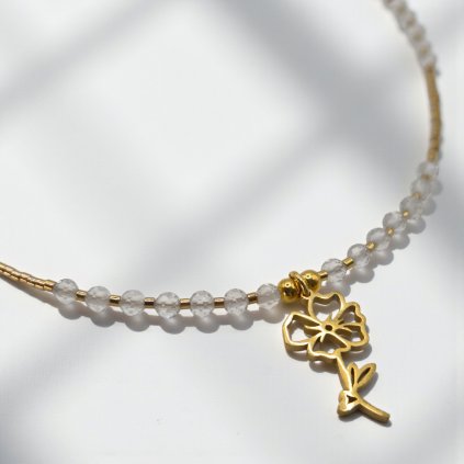 Pozlacený náhrdelník jahodník a křišťál - nerezový přívěsek, stříbrné komponenty (Ag 925)