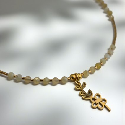 Pozlacený náhrdelník plamének a žlutý opál - nerezový přívěsek, stříbrné komponenty (Ag 925)