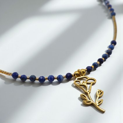 Pozlacený náhrdelník povijnice a lapis lazuli - nerezový přívěsek, stříbrné komponenty (Ag 925)