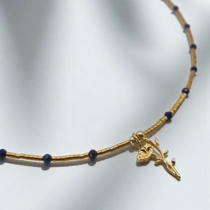Pozlacený náhrdelník povijnice a lapis lazuli - mosazný přívěsek, stříbrné komponenty (Ag 925)