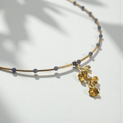 Pozlacený náhrdelník bouřka a avanturín - mosazný přívěsek, stříbrné komponenty (Ag 925)