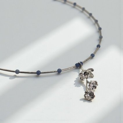 Rhodiovaný náhrdelník bouřka a avanturín - mosazný přívěsek, stříbrné komponenty (Ag 925)