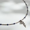 Rhodiovaný náhrdelník povijnice a lapis lazuli - mosazný přívěsek, stříbrné prvky (Ag 925)