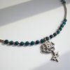 Rhodiovaný náhrdelník sasanka a chryzokol - nerezový přívěsek, stříbrné komponenty (Ag 925)