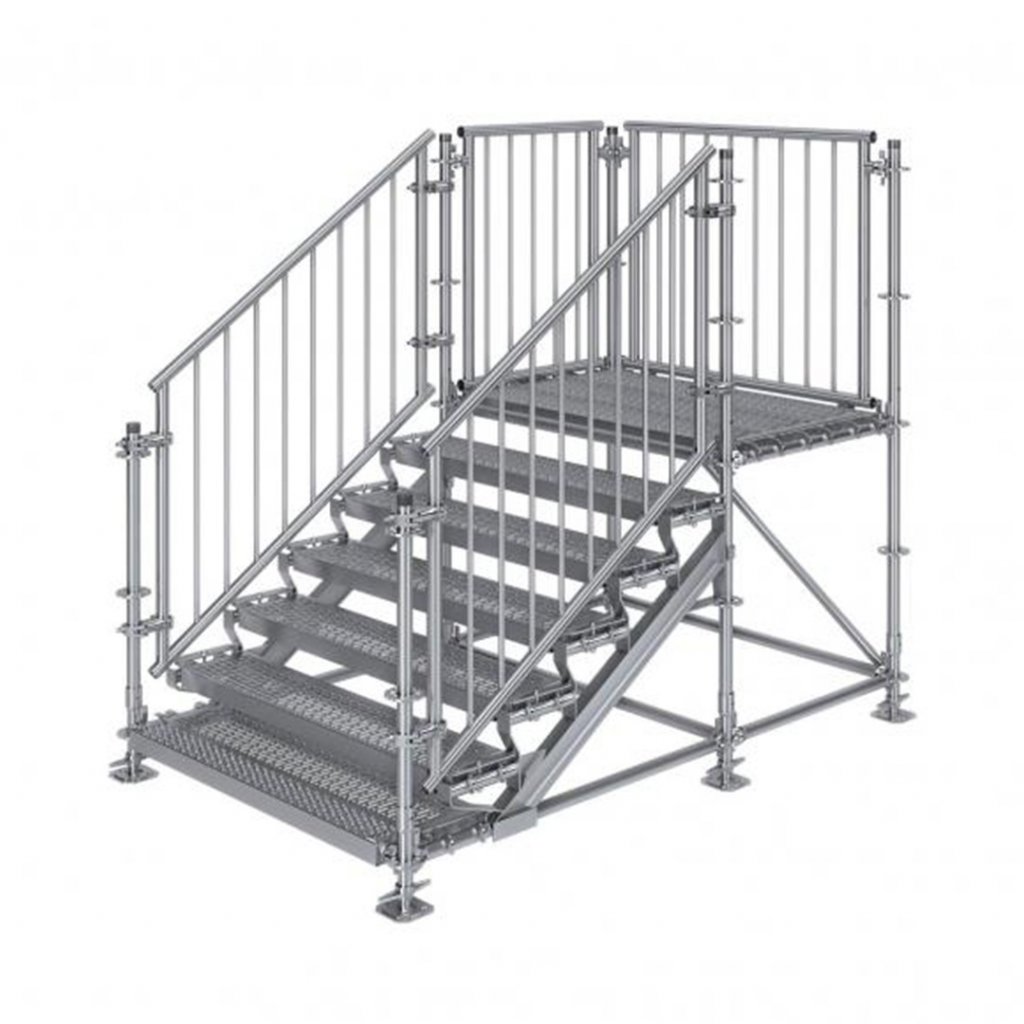 Samonosné venkovní schodiště RUX Premium s podestou - rozměry 1 x 2,5 x 1,5 m