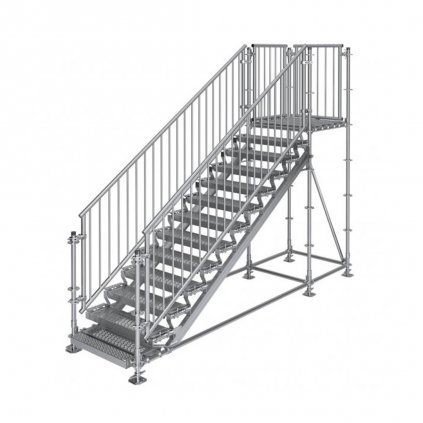 Samonosné venkovní schodiště RUX Premium s podestou - rozměry 2 x 4 x 1 m