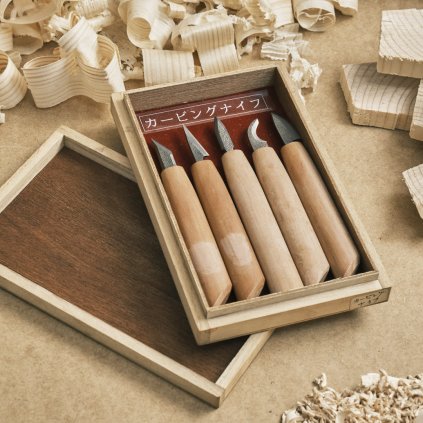 Sada japonských ručně-vyráběných řezbářských nožů AKIRA - 5 kusů