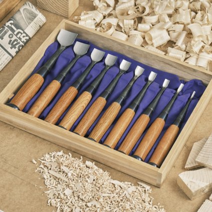 Sada japonských ručně-vyráběných řezbářských dlát HASHI s lžícovitou čepelí - 10 kusů