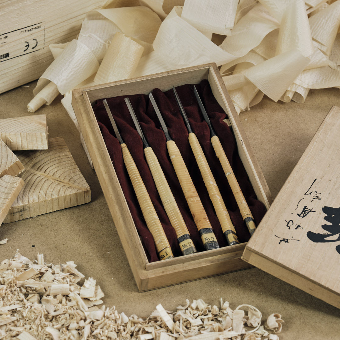 FUJISEI SHOU kézzel készített japán faragóvéső-készlet részletes munkákhoz (5 db)