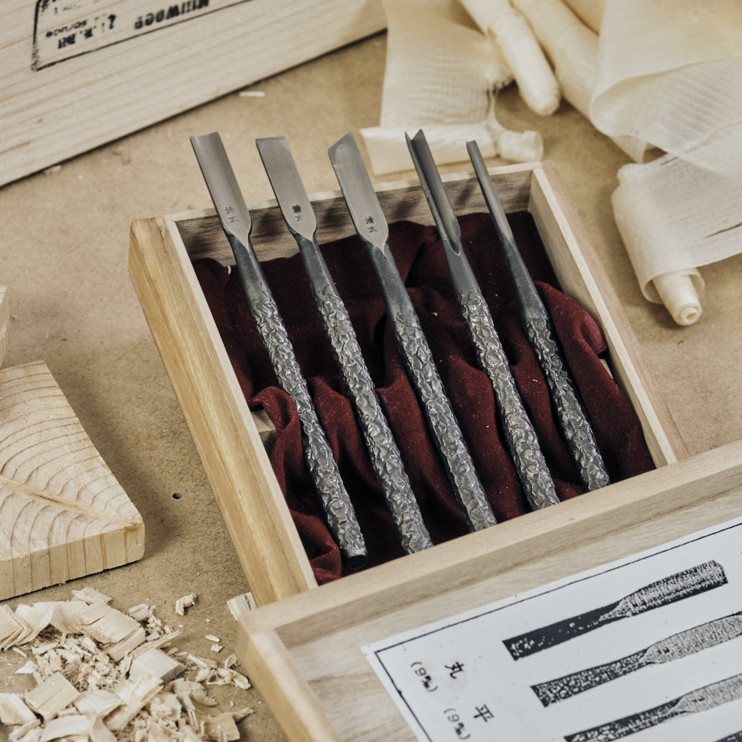 SEIGEN SAKU KIWAMI Yasuki Blue Paper Steel kézzel készített japán faragóvéső-készlet (5 db)