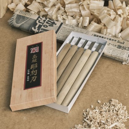 Súprava japonských ručne-vyrábaných rezbárskych dlát - 5 kusov