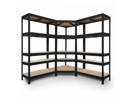 12213 rohovy regalovy system 2000x700x400x425 mm 2000x1000x400 mm 2000x1200x400 mm kovovy lakovany 5 policovy nosnost 2500 kg cerny