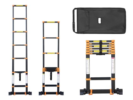 PROFI teleskopický žebřík 1x7, výška 2,7 m, černo-oranžový 01