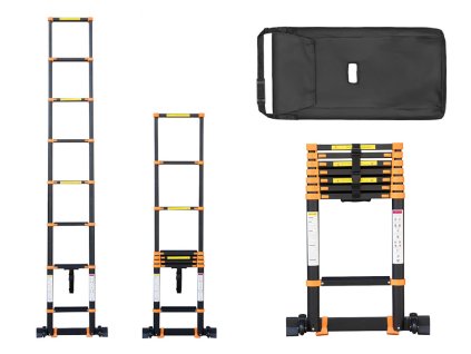 PROFI teleskopický žebřík 1x8, výška 3,1 m, černo-oranžový 01